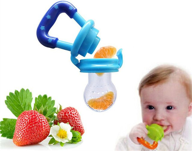 Mama und Engel Silikon Beißring und Futterspender für Obst und Gemüse in Pink und Blau - Bild 1