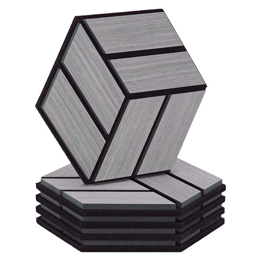 Homestyle4u Akustikpaneele Hexagon aus Holz in Grau, 5 Stück, B: 30 cm, H: 26 cm - Bild 2
