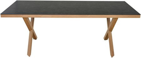 SIENA GARDEN Gartentisch Catania rechteckig aus Aluminium und Glas in Teak-Optik, schwarz, B/T/H: 200 x 74 x 90 cm - Bild 1