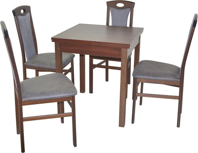Möbel direkt online Essgruppe Leander I aus Massivholz Buche, 5-teilig, nussbaumfarben, rechteckig und erweiterbar mit Ansteckplatten - Bild 1