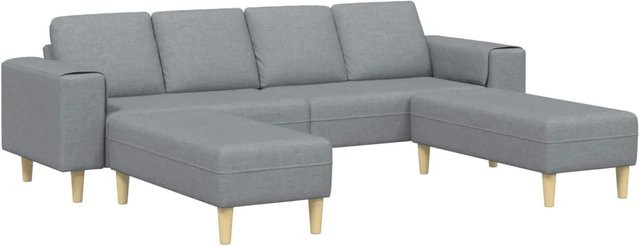 vidaXL Wohnzimmer Couch Set 3-teilig in Hellgrau mit Ottoman und Dekokissen aus Polyester - Bild 1