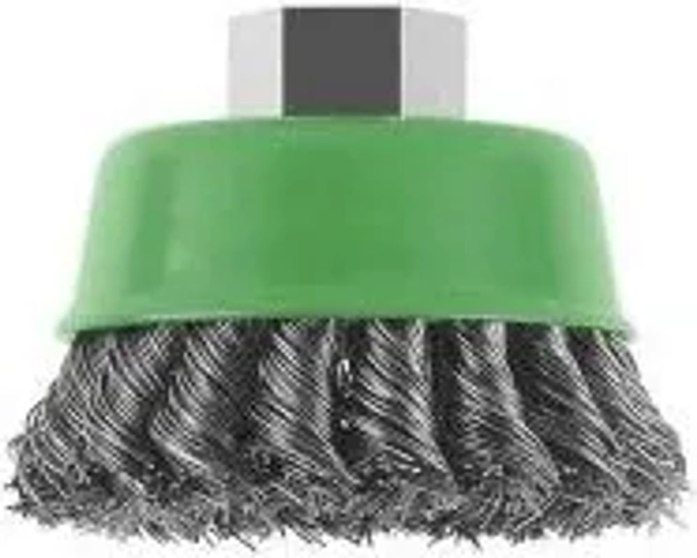 Bosch Topfbürste aus Edelstahl mit gezopftem Draht für Winkelschleifer, Durchmesser: 6,5 cm, Farbe: Silber/Grün - Bild 2