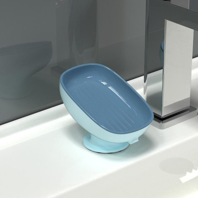 Elberta Seifenhalter in Blattform mit Wasserablauf und Saugnapf, Blau - Bild 1