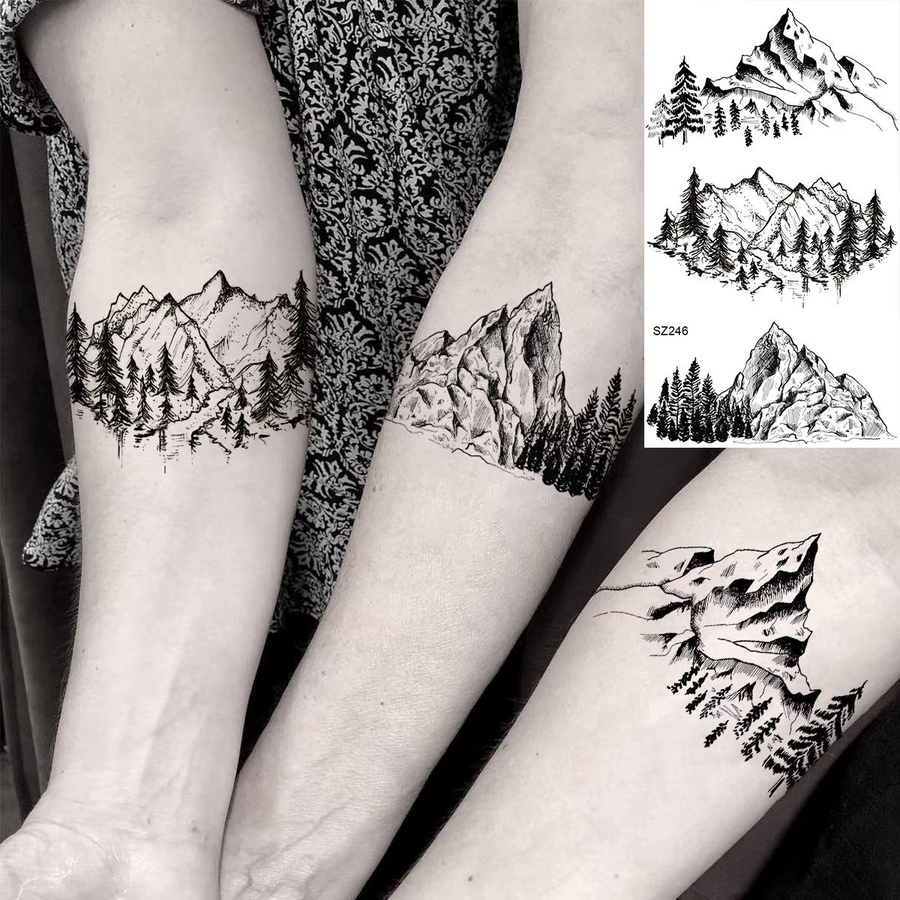 YURAN Temporäre Tattoos, Geometrie Berg, Schwarz, 18 Blatt, Unisex - Bild 2