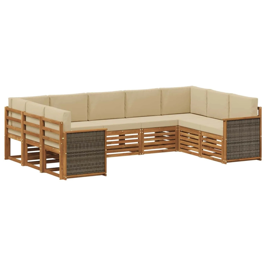 vidaXL Ecksofa Set aus massivem Akazienholz in Natur mit Polsterkissen in Beige - Bild 2