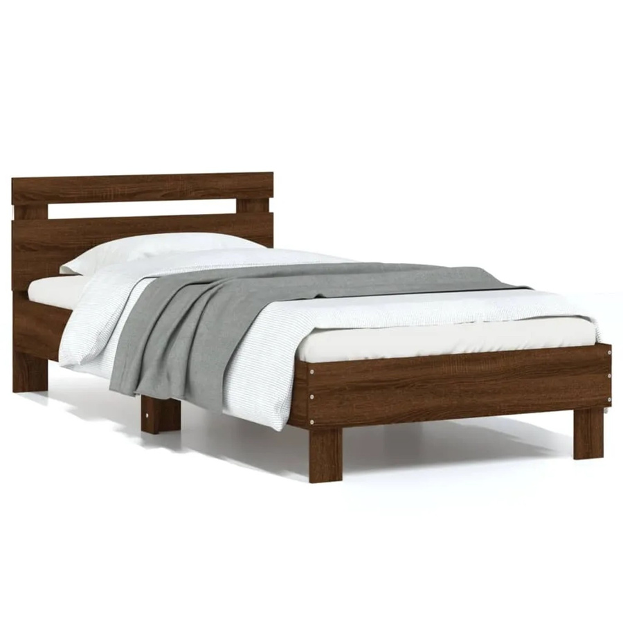 vidaXL Bettgestell mit Kopfteil in Eiche Braun mit LED-Leuchten und USB-Ladeport, B/T/H: 190 x 80 x 75 cm - Bild 2