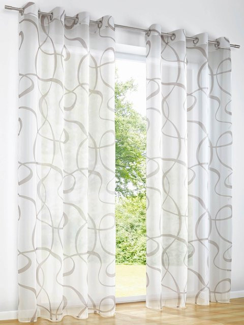 Dekostore Heine Home in Weiß-Taupe, semi-transparentes Voile aus 100% Polyester, Breite: 140 cm, Höhe: 140 cm - Bild 1