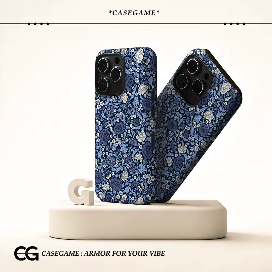 Potdemiel Handyhülle mit Blumenmuster in Mitternachtsblau für iPhone 11 bis iPhone 17 Pro Max Plus mit doppellagiger Rückseite - Bild 2