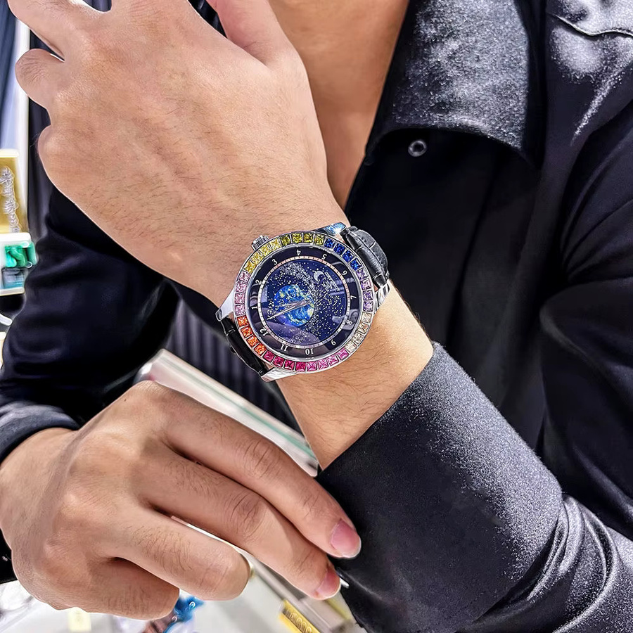 AOKULASIC Armbanduhr Automatik, Edelstahl, Leder, Blau, Herren - Bild 3
