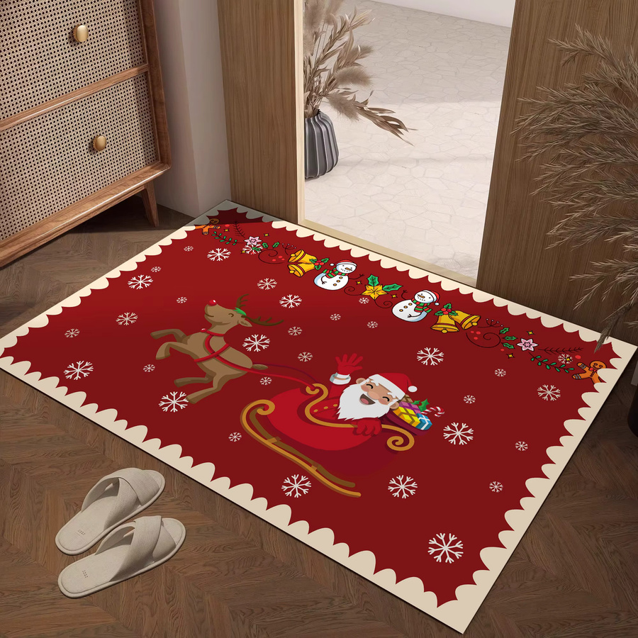 VIKAMA Weihnachtsmann Bodenmatte mit Schneeflocken-Design, rot, rutschfest und wasserabsorbierend, B/T: 60 x 40 cm - Bild 1