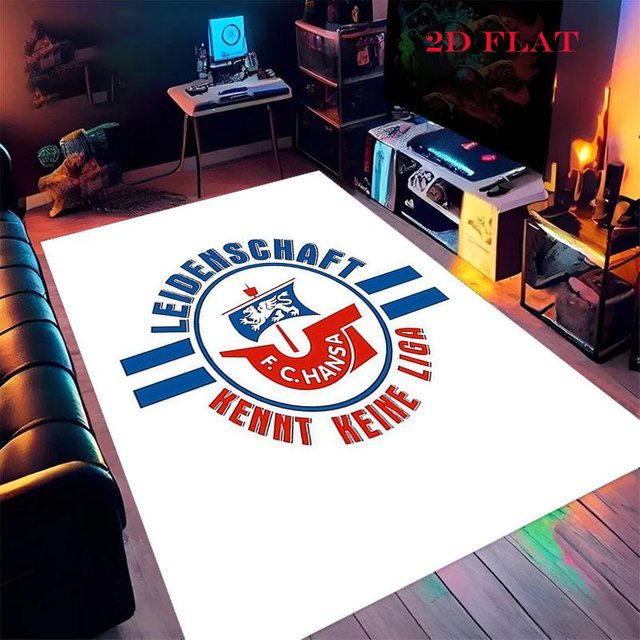FC Hansa Rostock Teppich für Wohnzimmer und Schlafzimmer, rutschfeste Bodenmatte aus Polyester, B/T: 200 x 160 cm, Weiß - Bild 1