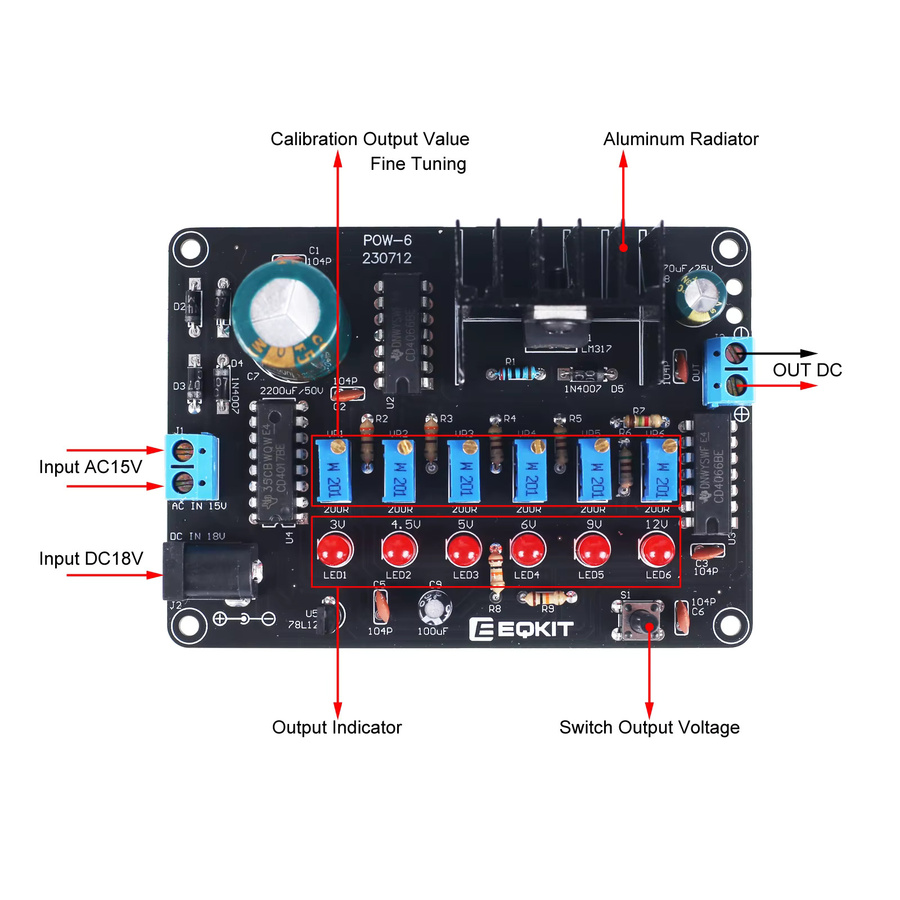 DIY Electronic Kit Step Down Spannungswandler Buck Modul zur Stromversorgung von AC 15V/DC 18V auf DC 3V/4V/5V/12V für Lötübungen - Bild 3