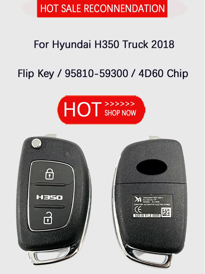 Original Hyundai CN020520 2-Tasten Flip Schlüsselanhänger mit 4D60 Chip 433 MHz für H350 Lkw 2018 in Schwarz - Bild 4