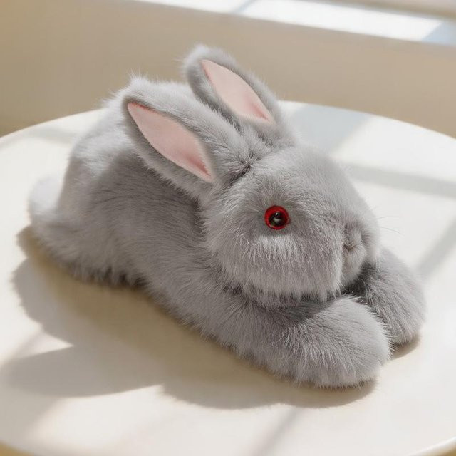 Liegend Langhaar Angora Kaninchen Plüschtier, Grau Braun Weiß, ab 14 Jahren - Bild 1