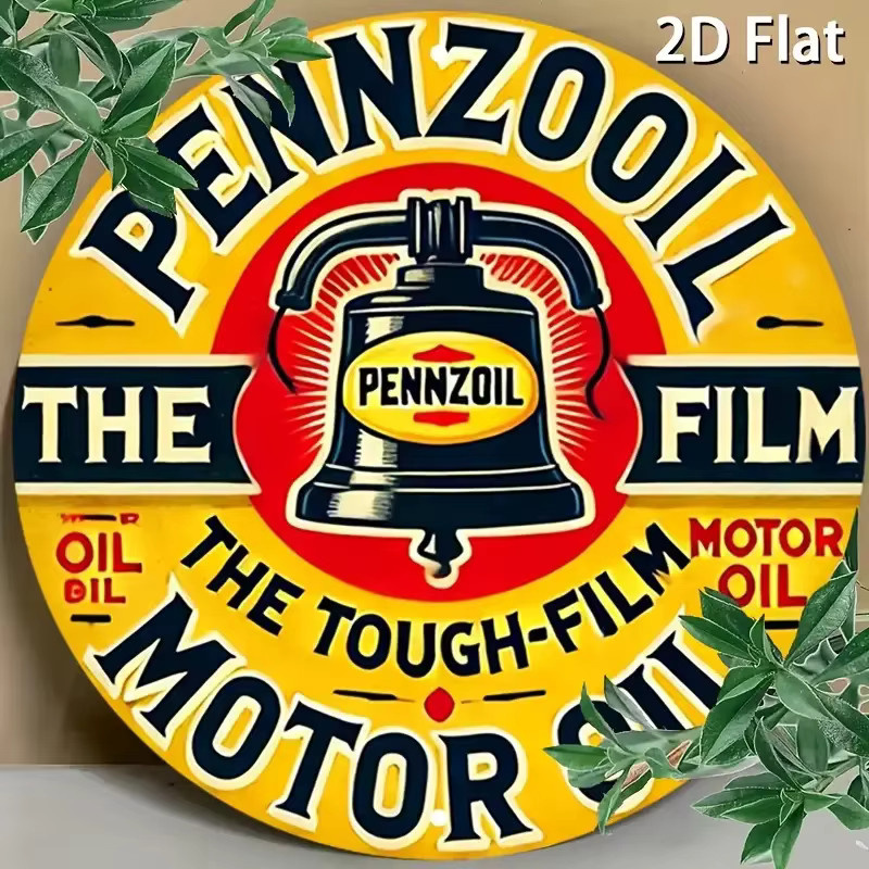 Pennzoil Motor Oil Retro Wandkunst aus Aluminium in Gelb und Rot, Rundes Vintage Metall-Wandschild - Bild 4