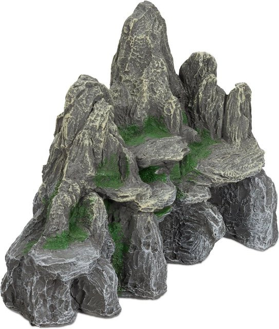 Relaxdays Aquarium Deko Fels aus Polyresin in Graugrün mit Höhlen, B/T/H: 21 x 24 x 14 cm - Bild 1
