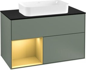 Villeroy & Boch Finion Waschtischunterschrank mit Abdeckplatte, Wandmontage, Farbe Olivenmatt Lack, B: 100 cm, T: 60,3 cm - Bild 1