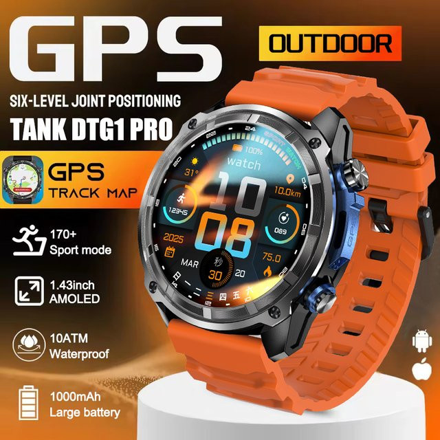 GUHUAVMI Smartwatch, GPS, 10 ATM, Silikon, Schwarz, Herren - Bild 1
