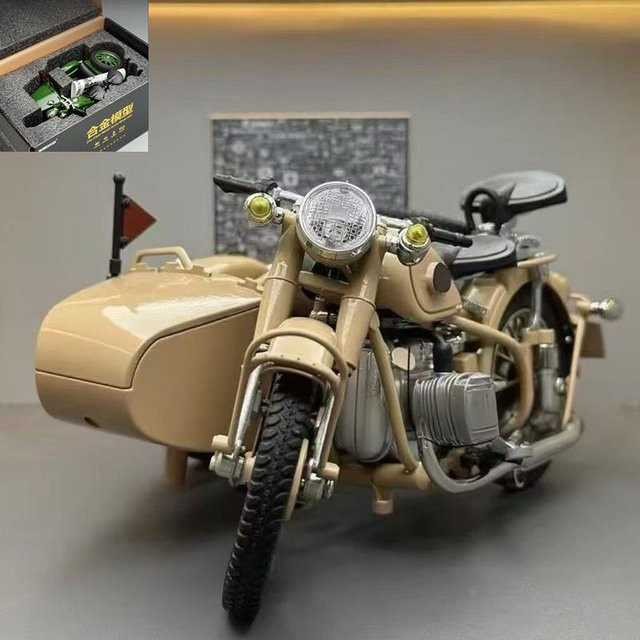 Linyi toy car Retro Dreirad Beiwagen Motorrad Modell, 1:10, Metall, Sound und Licht, ab 14 Jahren - Bild 1