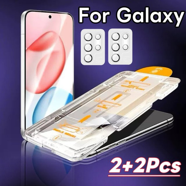 Samsung Schutzset für Galaxy S-Serie mit HD-Bildschirmfolie und Kameraobjektivschutz, 2 Stück, transparent und rot - Bild 1