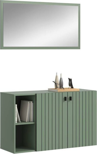 Garderobenset STATION von xonox.home in Grün mit Schuhschrank und Spiegel, modern und matt, B/H/T: 106 x 192 x 37 cm - Bild 1