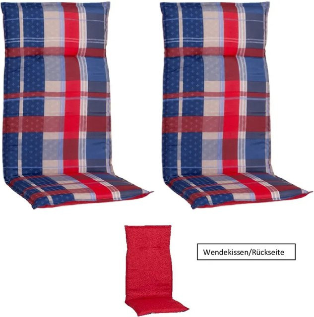 Beo Sitzauflage Gold Coast Hochlehner 2er-Set Rot kariert aus Baumwolle und Polyester, B/T/H: 120 x 48 x 5 cm - Bild 1