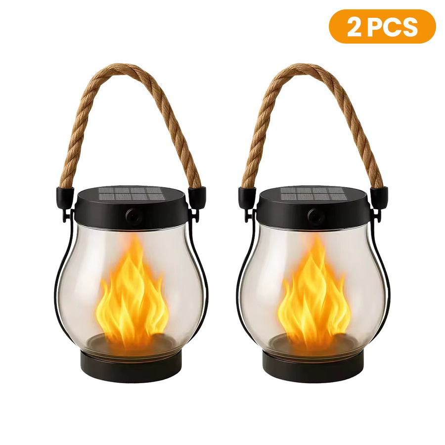 Wasserdichte Solar-Flammenlampe in Schwarz mit Typ-C-Ladefunktion und 3D-Flammen-Effekt als dekorative Hängeleuchte für Garten und Terrasse - Bild 7
