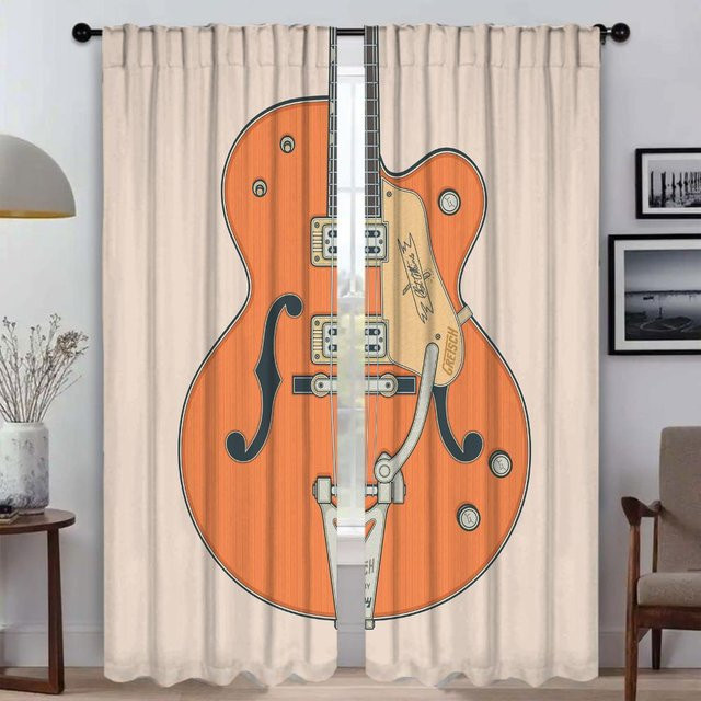 Verdunkelungsvorhänge mit Gitarrenmuster in Beige, 2er-Set, Breite: 50 cm, Höhe: 70 cm - Bild 1