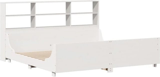 vidaXL Massivholzbett aus Kiefernholz mit Regal und Kopfteil in Weiß, B/T/H: 180 x 200 x 186 cm - Bild 1
