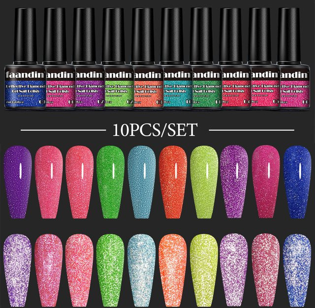 Faandin Glitzer-Diamant-Gel-Nagellack, 10er Set, 7 ml pro Flasche - Bild 1