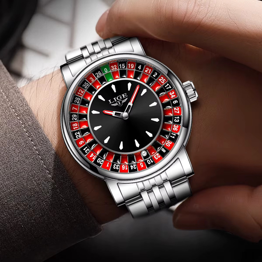 LIGE Armbanduhr Quarz, Edelstahl, Schwarz, Silber, Herren - Bild 6