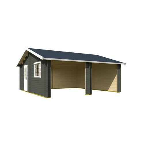Lasita Maja Blockgarage Falkland ohne Tore in Grau-Grün, B/T: 628,6 x 635 cm - Bild 3