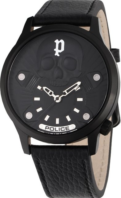 Police Herrenuhr, Analoguhr, Quarz, Edelstahl, 44 mm, Leder, Schwarz, 3 ATM - Bild 1