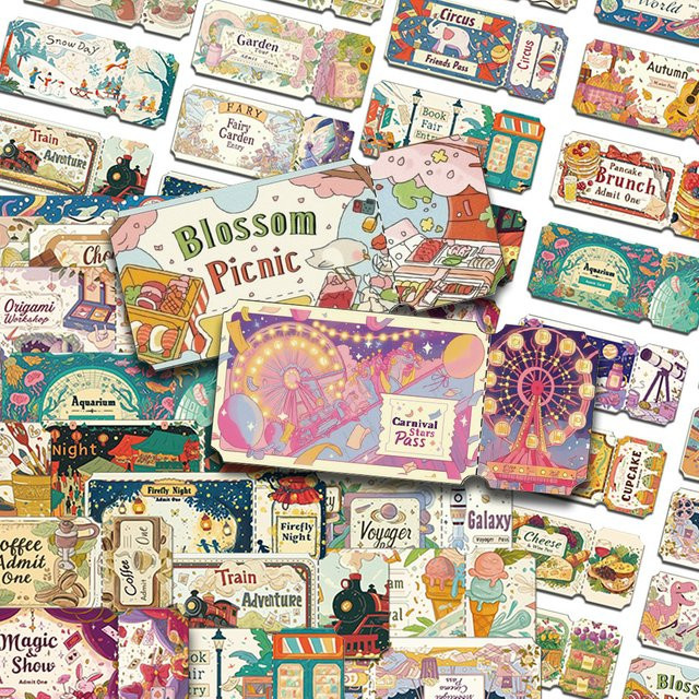 50 Stück Traumticket Aufkleber im Cartoon-Design für Laptop, Koffer und DIY-Projekte, Mehrfarbig - Bild 1