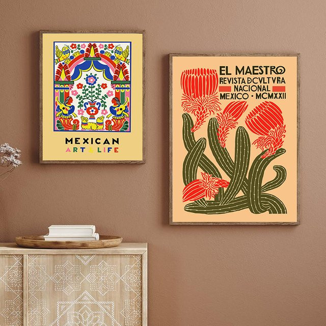 El Maestro Vintage Leinwandkunst Mexikanisches Wandbild mit Blumenmuster in Mehrfarbig - Bild 1