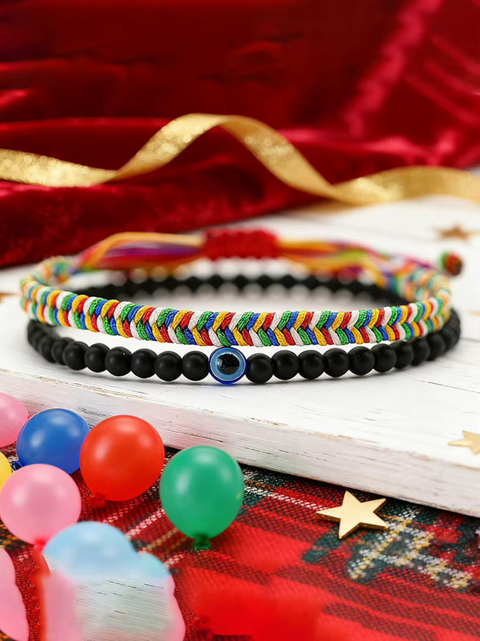 Noter Armband, geflochten, Böse Auge Stein, Bunt, Unisex - Bild 4