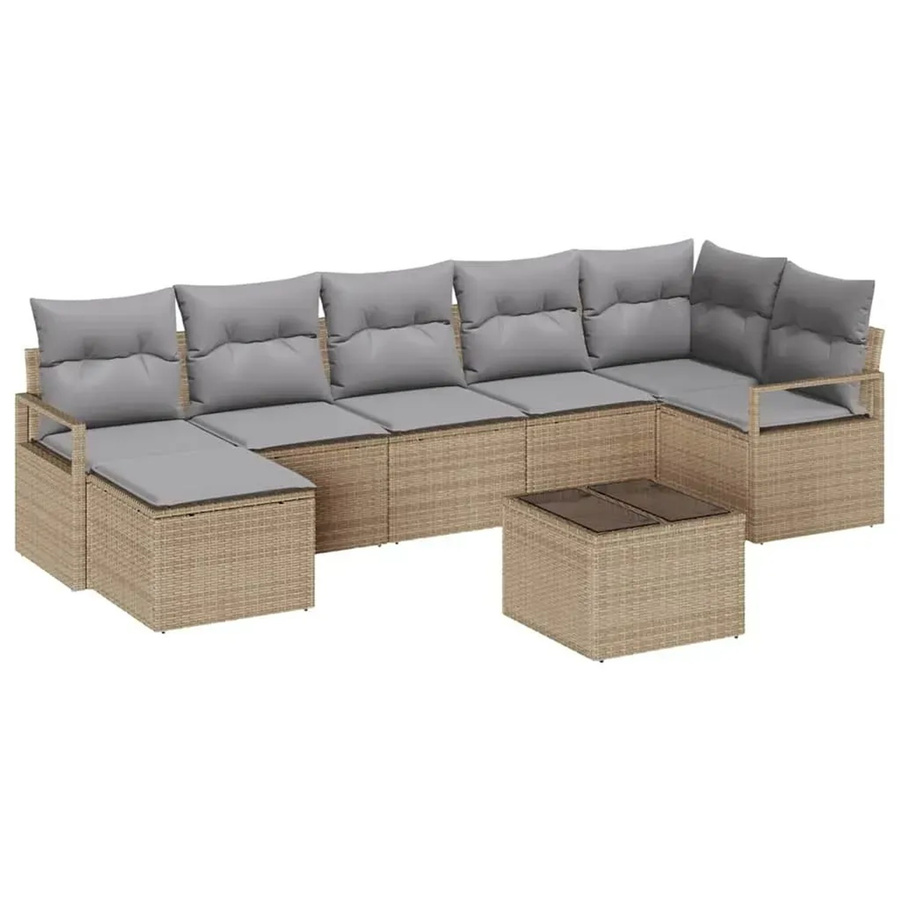 vidaXL Garten-Sofa-Set 8-teilig aus Poly Rattan in Beige mit Polsterkissen und Tisch - Bild 2