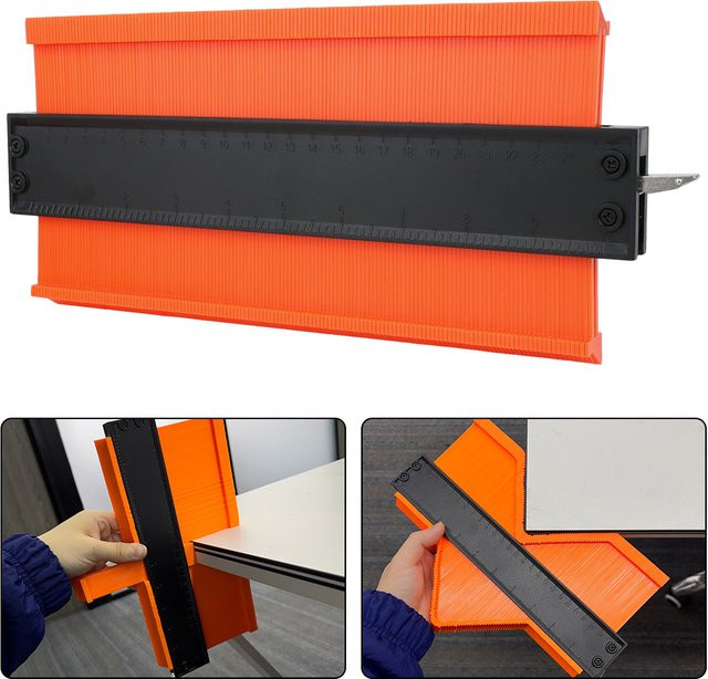Verstellbare Konturenlehre als Profil-Duplikator-Werkzeug aus Legierung in Orange für Fliesen, Laminat und Holz - Bild 1