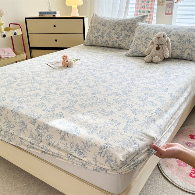 Bonenjoy Spannbettlaken aus gewaschener Baumwolle mit Blumenmuster, B/B: 90 x 200 cm - Bild 1