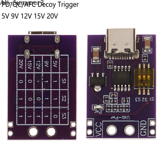 USB-C Schnelllade Decoy Trigger mit PD/QC/AFC Unterstützung für feste Spannungsausgänge 5V 9V 12V 15V 20V in Lila - Bild 1