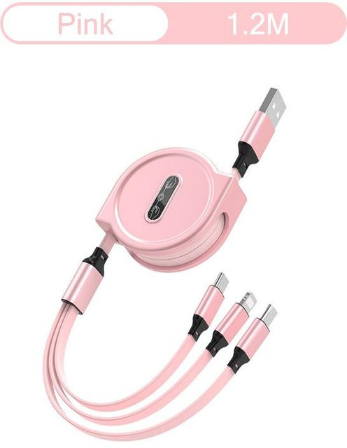 DUODUO 3C 3-in-1 Schnellladekabel mit USB-C, Micro-USB und Lightning in Rosa - Bild 1
