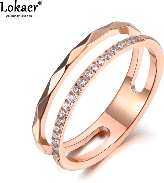 Lokaer Ring Edelstahl, Roségold, Kristall, Damen - Bild 1