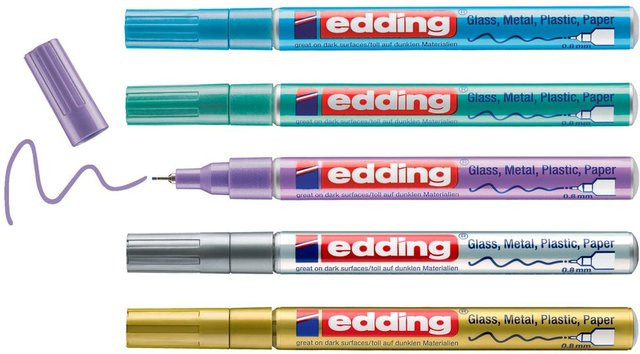 edding 780 Glanzlack-Marker Metallic 5er-Set mit feiner Spitze in Gold, Silber, Grün, Lila und Multicolour - Bild 1