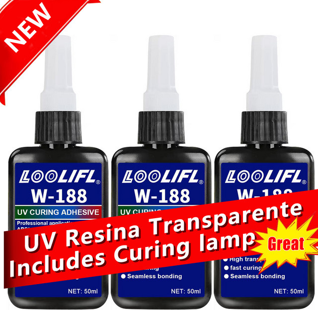 LOOLIFL W-188 UV-Klebstoff transparent, 50 ml starker aushärtender Kleber für Kristallglas, Metall und ABS-Kunststoff - Bild 1