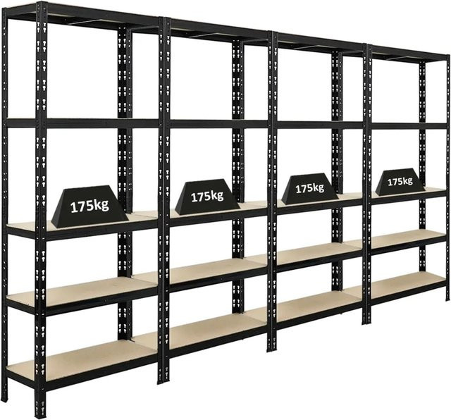 4er Set PROREGAL Schwerlastregal APOLLO in Schwarz mit verstellbaren Fachböden, H x B x T: 180 x 75 x 30 cm - Bild 1