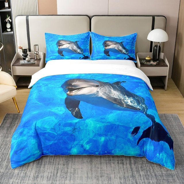 Haifisch Bettwäsche-Set für Kinder mit Meeres-Tier-Print, Blau, 2-teilig, B/H: 120 x 150 cm - Bild 1
