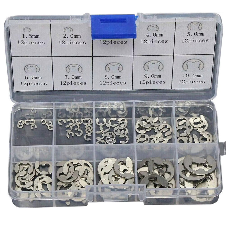 Sprengring-Set aus Edelstahl 304 in Silber, E-Clips für nasse Umgebungen, M1,5 – M10 inklusive Kunststoffbox - Bild 2