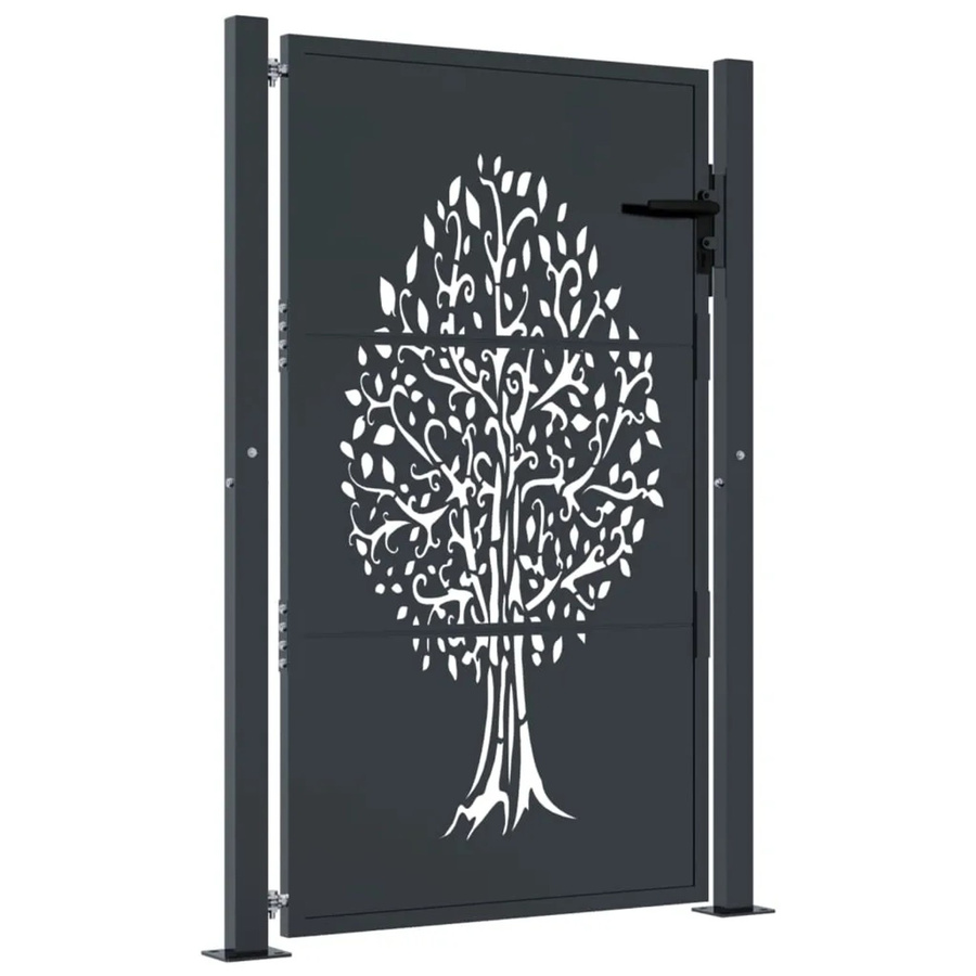 vidaXL Gartentor aus Stahl in Anthrazit mit Baum-Design, B: 105 cm, H: 130 cm - Bild 2