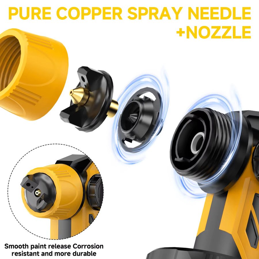 Hecus Elektrische HVLP Farbspritzpistole Kabellos für Makita 18V Akku, Gelb, 1000 ml - Bild 3