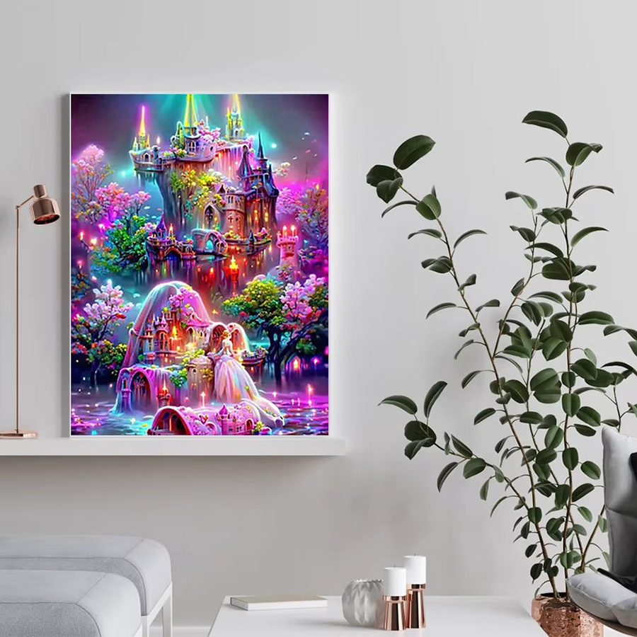 Momoart Diamond Painting Set Landschaft Schloss Mosaik mit bunten Perlen und runden Steinen - Bild 3